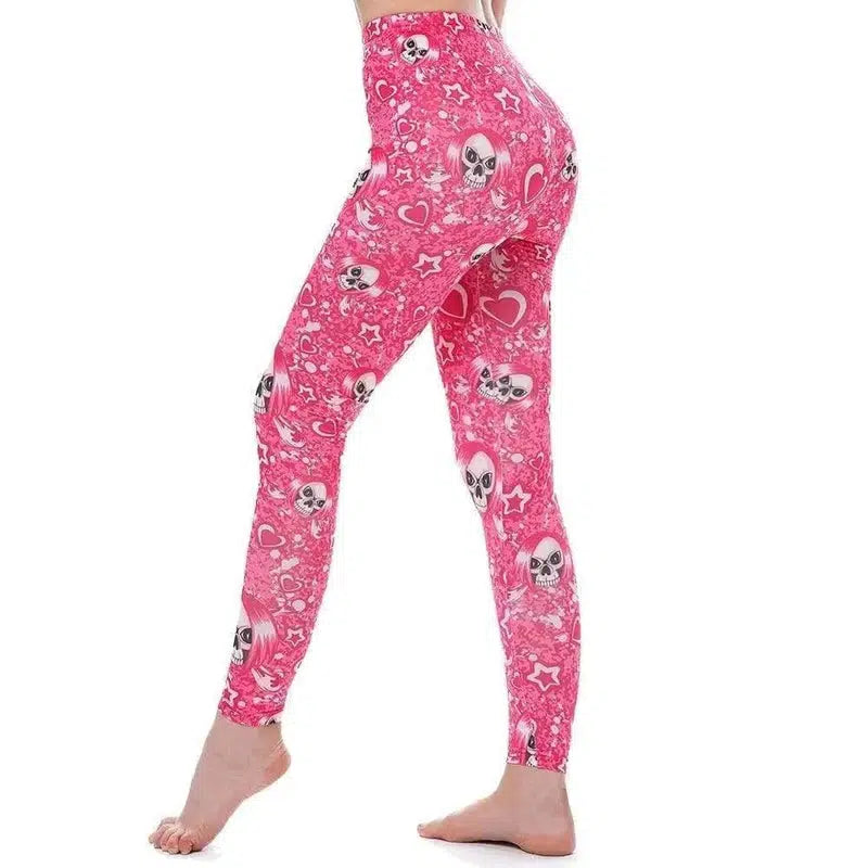 LOVEMI - Lovemi - 3D digital print leggings pink skull hips slim