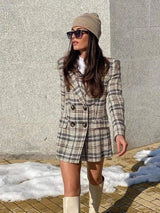 Lovemi -  All-match Plaid Suit Pants Skirt Suit trench coat LOVEMI Coat XS 