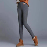 Autumn And Winter Plus Velvet Slim-Fit Leggings-Gray-2