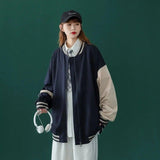 Baseball Uniform Women Original Niche Design Sense Sweater-Navy Blue-9