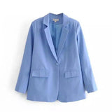 LOVEMI - Lovemi - Blue Single Button Blazer Women's Clothing