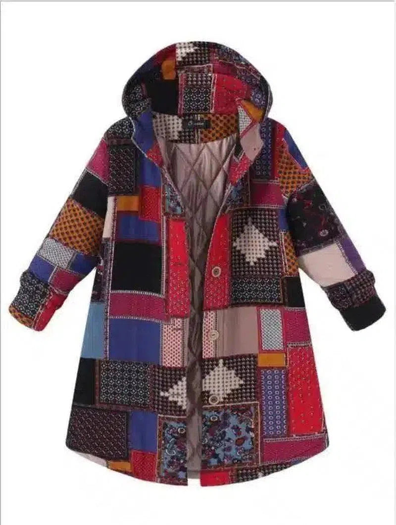 Patchwork Quilted Hooded Coat-gules-1