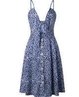 Buttoned Bow Back Strap Dress-Blue-22