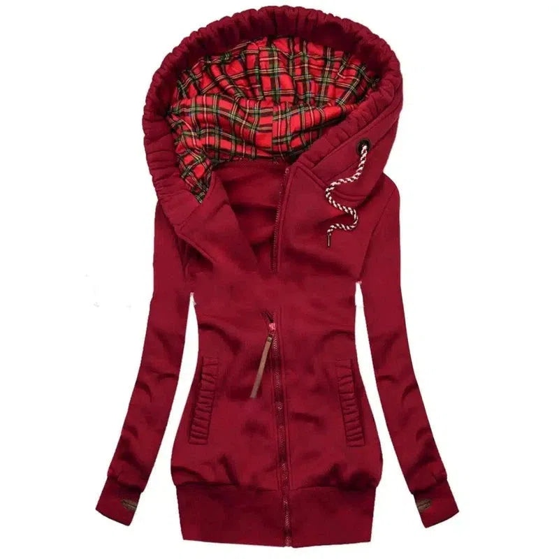 Stylish Hooded Zip-Up Jacket for Winter-Red-2