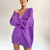 Women's Knit Cardigan Sweater with Buttons-Purple-5