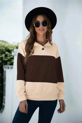 LOVEMI - Lovemi - Colorblock Stitching Button Long-sleeved Top