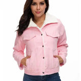 Corduroy lambskin padded jacket long-Pink-5