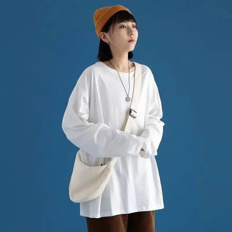 Women's Casual Long Sleeve Tunic Top-White-2