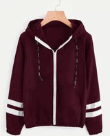 Lovemi -  Double Stripe Panelled Long-sleeved Hooded Jacket Hoodies LOVEMI Wine red S 