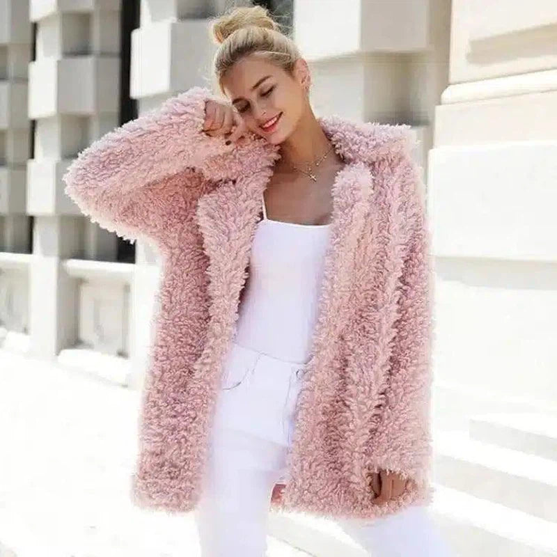 LOVEMI - Lovemi - Fashion Women Loose Collar Fur Jacket Winetr Fur