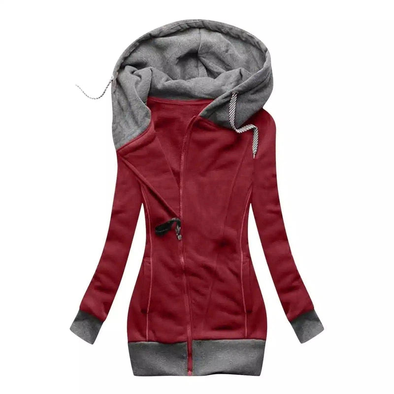 Women's Hooded Zip-Up Sweatshirt Jacket-Red-1
