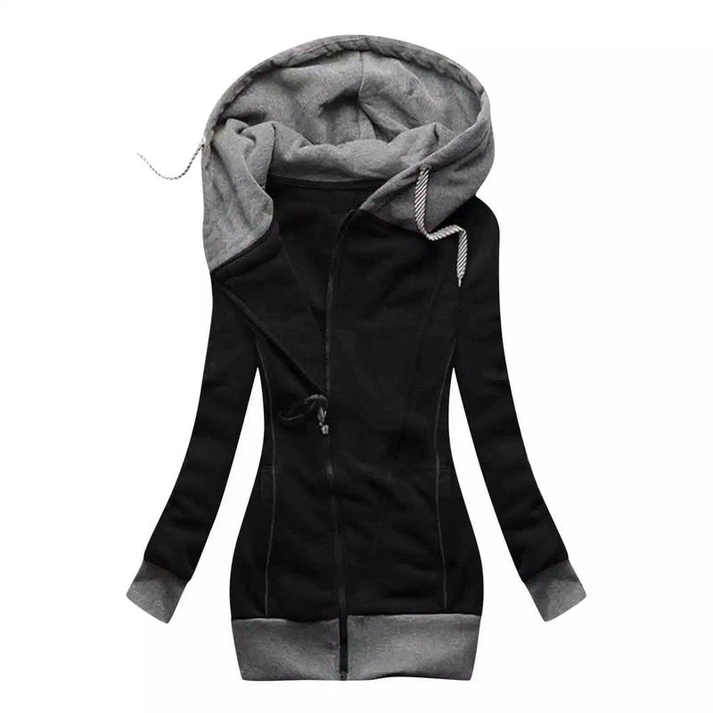 Women's Hooded Zip-Up Sweatshirt Jacket-Black-4