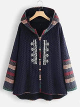 Quilted Women's Jacket with Ethnic Trim-Navy-3