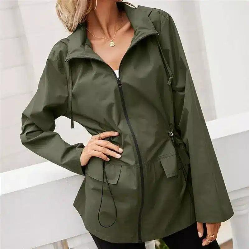 LOVEMI - Lovemi - Hooded Waist Rainproof Raincoat With Zipper