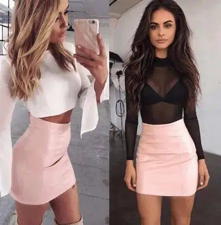 HOT Fashion Women Shiny Leather Skirts Female Solid Bodycon-1