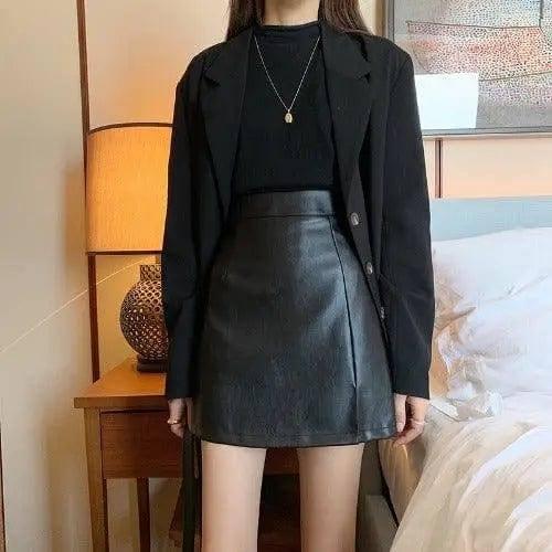 HOT Fashion Women Shiny Leather Skirts Female Solid Bodycon-black-6