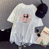 Lovemi -  Ice Silk Beaded Short-sleeved T-shirt Women Trend top LOVEMI Silver white S 