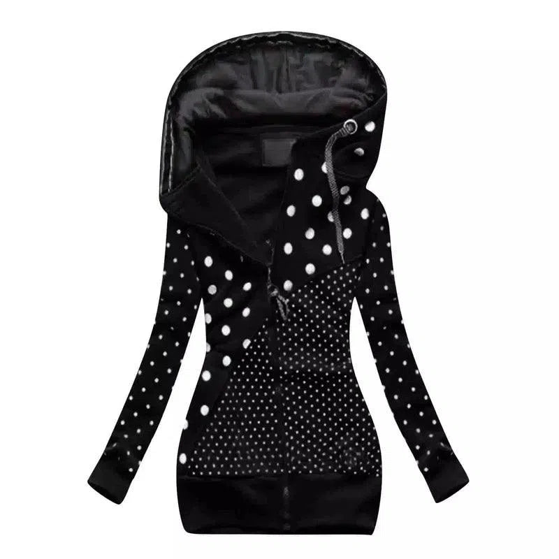 Women's Polka Dot Hooded Jacket-Black-2