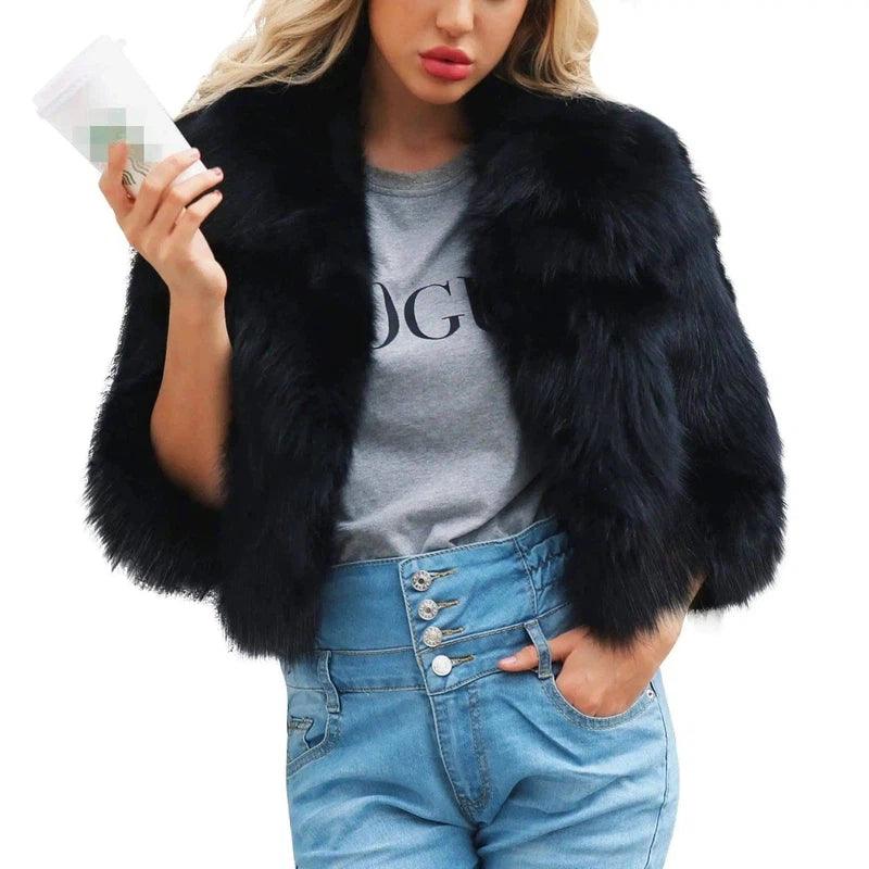 LOVEMI - Lovemi - Lapel fox fur grass short coat faux fur long hair