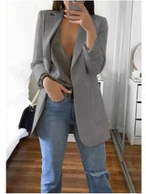 Chic Blazer and Jeans Ensemble for Women-Grey-7