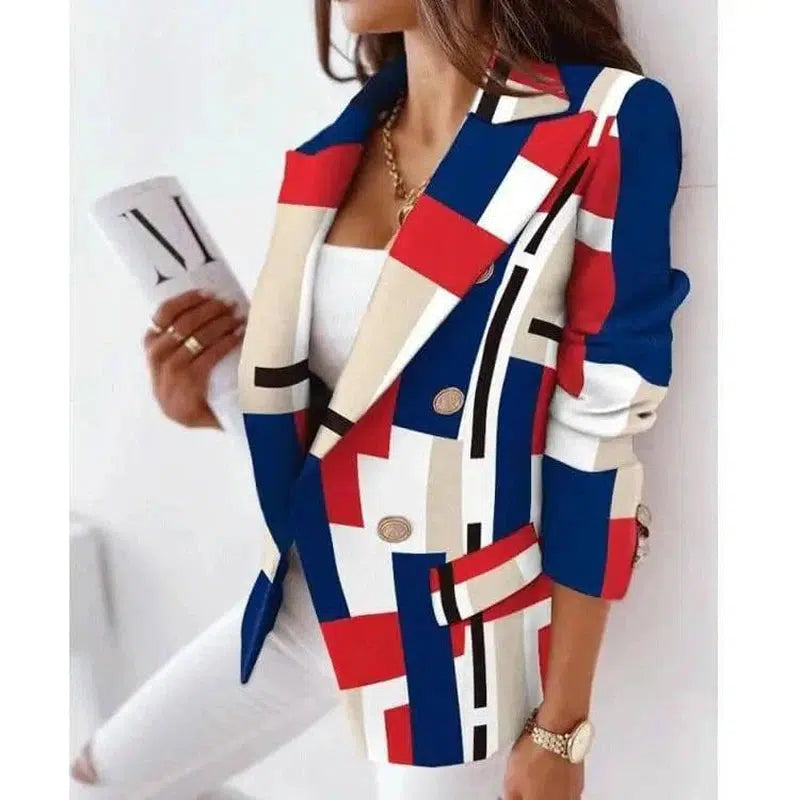 LOVEMI - Lovemi - Long-Sleeved Double-Breasted Fashion Print Suit