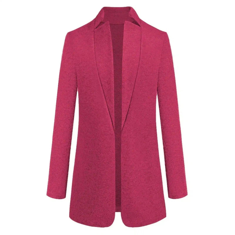 Chic Plus Sized Longline Blazer for All Seasons-Rose red-12