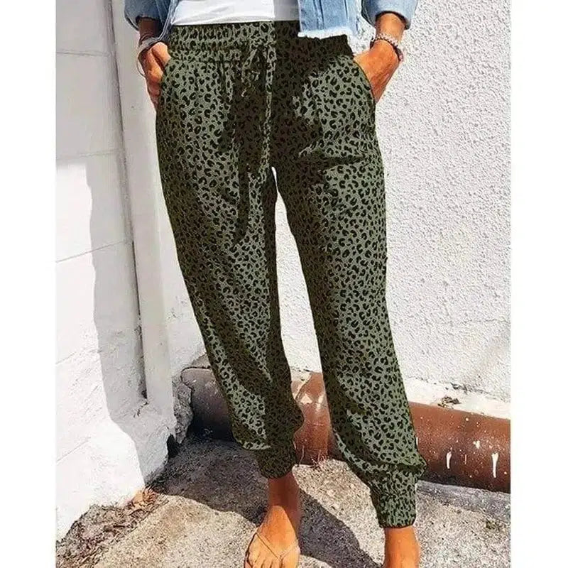 LOVEMI - Lovemi - Loose Leopard Print Lace-Up Slacks