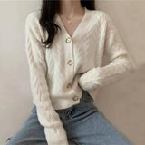Lovemi -  Loose Short White Twist Sweater Coat Sweaters LOVEMI White S 