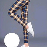 Milk silk check leggings-Blue-1