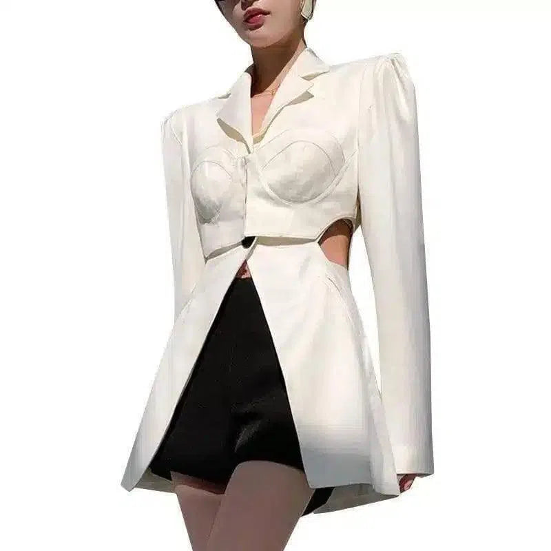 Women's Tailored Puff Sleeve Blazer-White-2