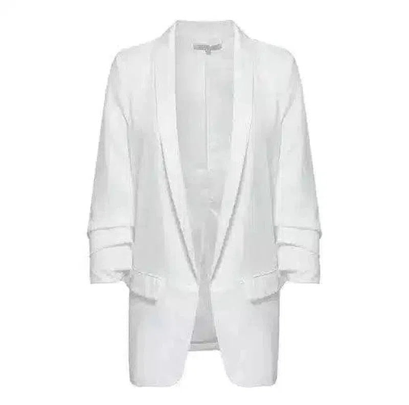 Women's Casual Linen Blazer Jacket-White-2