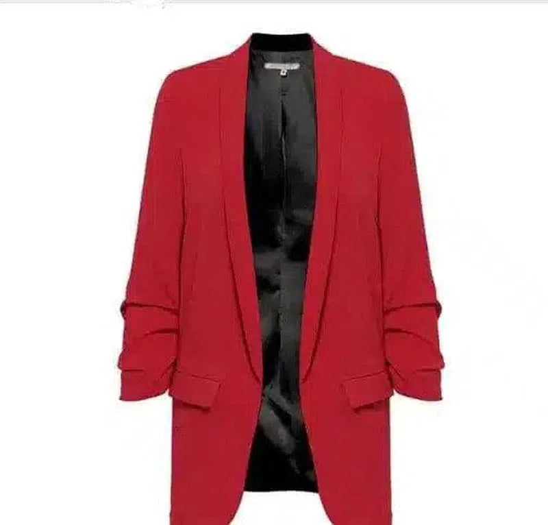 Women's Casual Linen Blazer Jacket-Red-4