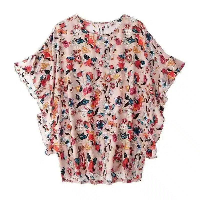 LOVEMI - Lovemi - Printed Shirt Women Short-sleeved Chiffon Top