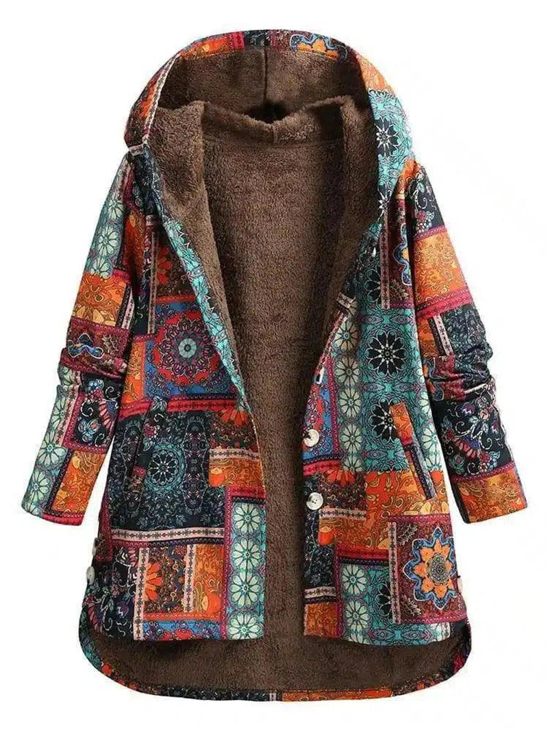 Retro Ethnic Floral Print Plus Size Cotton Jacket-Orange-4