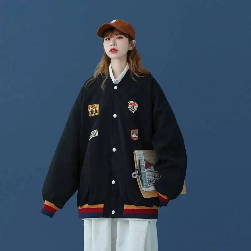 LOVEMI - Lovemi - Retro Hong Kong Style Baseball Uniform Women Loose