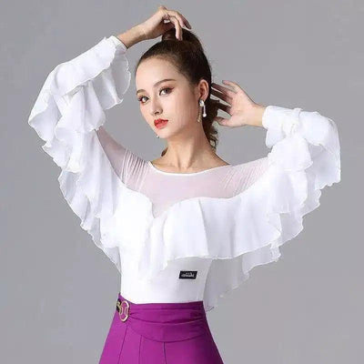 Chiffon Blouse with Ruffle Trim & Bell Sleeves-5colour-5