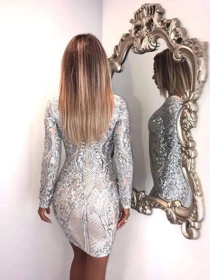 LOVEMI - Lovemi - Sexy High Neck Long Sleeve Sequin Elegant Party