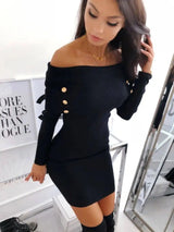 LOVEMI - Lovemi - Sexy off-the-shoulder tight-fitting hip knit skirt