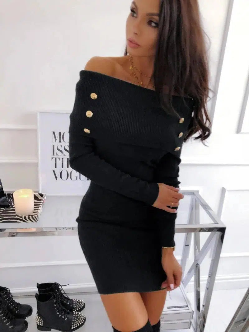 LOVEMI - Lovemi - Sexy off-the-shoulder tight-fitting hip knit skirt