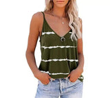 Women's Sleeveless V-Neck Striped Tank Top-Army Green-6