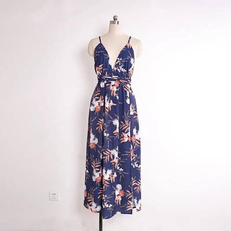 USA SIZE V-neck halter dress Fashion printed bandage-04-35