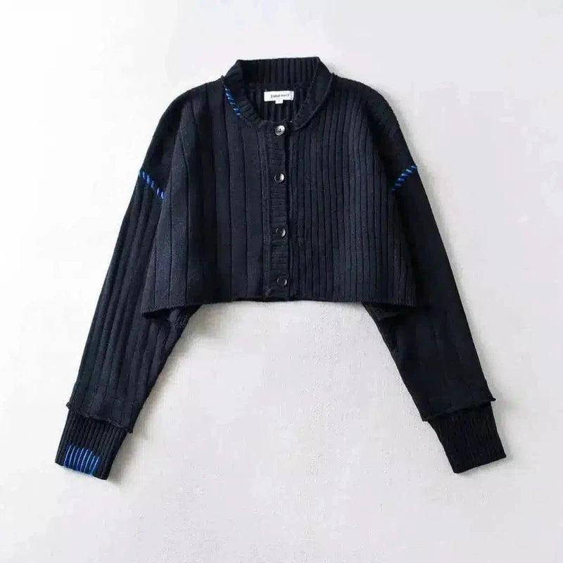 Ribbed Knit Button-Up Cardigan for Casual Wear-Navy Blue-4