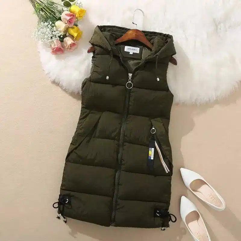 LOVEMI - Lovemi - Sleeveless Waistcoat Mid-Length Hooded Waistcoat