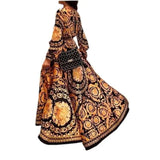 LOVEMI - Lovemi - Slit Dress Printed V-neck Pullover Long Skirt