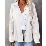 Lovemi -  Solid Color Lapel Pit Strip Casual Jacket Shirt Blousse LOVEMI White S 
