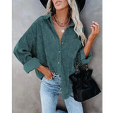 Lovemi -  Solid Color Lapel Pit Strip Casual Jacket Shirt Blousse LOVEMI Green S 