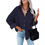 Lovemi -  Solid Color Lapel Pit Strip Casual Jacket Shirt Blousse LOVEMI Navy Blue S 