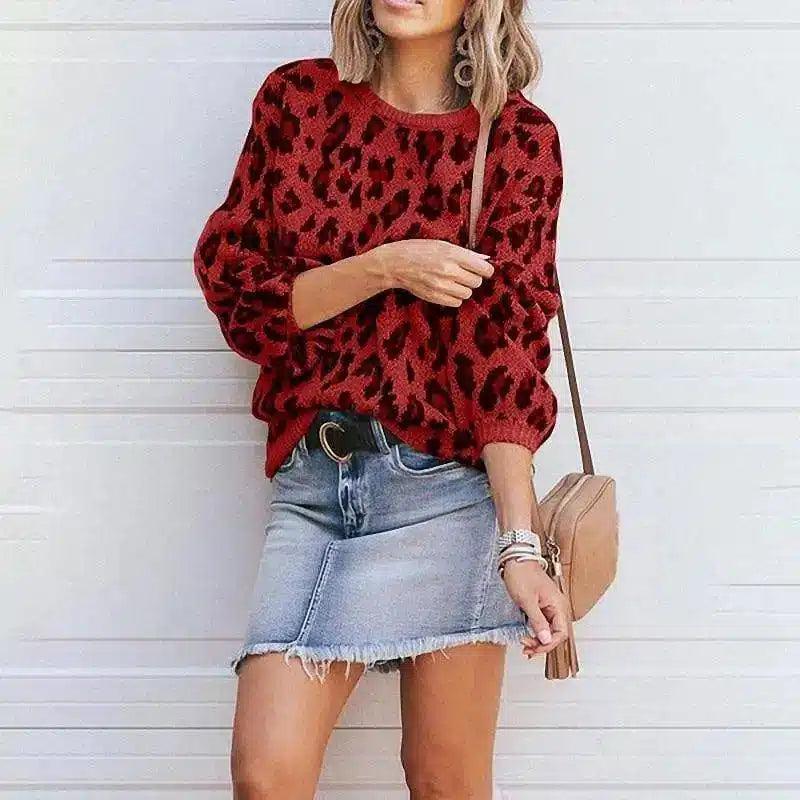 LOVEMI - Lovemi - Street Long Sleeve Lantern Sleeve Loose Leopard