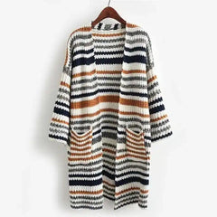 LOVEMI - Lovemi - Striped Textured Knit Longline Cardigan Sweater