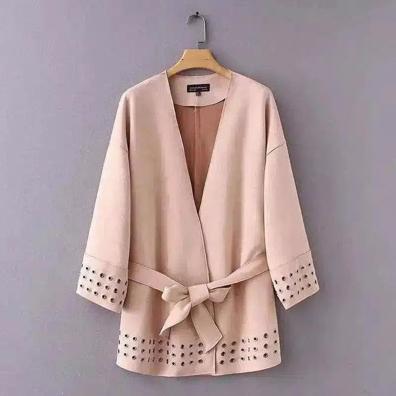Women's Belted Kimono Jacket with Cut-Outs-Light pink-2